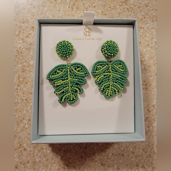 House of Harlow 1960 Jewelry - House of Harlow 1960 Beaded Tropical Leaves Earrings